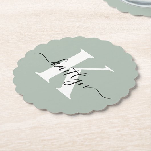 Modern Sage Green Script Monogram Untersetzer (angewinkelt)