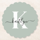 Modern Sage Green Script Monogram Untersetzer (Vorderseite)