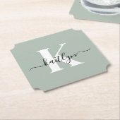 Modern Sage Green Script Monogram Untersetzer (angewinkelt)