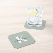 Modern Sage Green Script Monogram Untersetzer (Vor Ort)