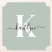 Modern Sage Green Script Monogram Untersetzer (Vorderseite)