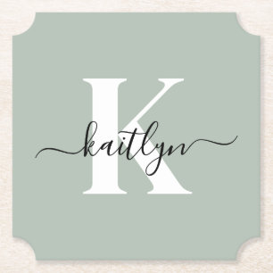 Modern Sage Green Script Monogram Untersetzer