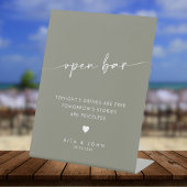 Modern Sage Green Script Open Bar Wedding Sign Sockelschild
