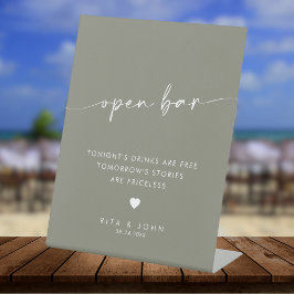 Modern Sage Green Script Open Bar Wedding Sign Sockelschild