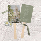 Modern Sage Green Script Wedding Ceremony Program Fächer