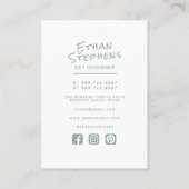Modern Sage Green Simple Hand Letter Minimalistisc Visitenkarte (Rückseite)
