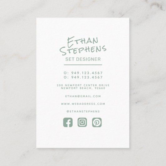 Modern Sage Green Simple Hand Letter Minimalistisc Visitenkarte (Rückseite)