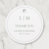 Modern Sage Green Simple Monogram Vielen Dank Geschenkanhänger (Rückseite)