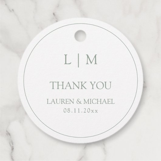 Modern Sage Green Simple Monogram Vielen Dank Geschenkanhänger (Rückseite)