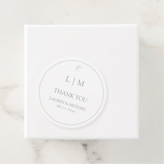 Modern Sage Green Simple Monogram Vielen Dank Geschenkanhänger (Beispiel)