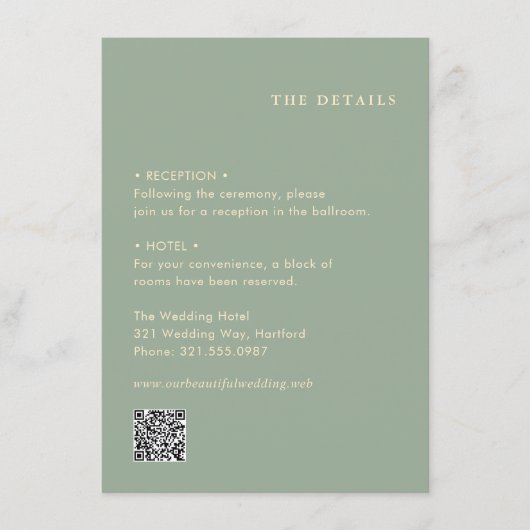 Modern Sage Green Simple QR Code Wedding Begleitkarte (Vorderseite)