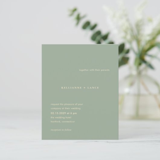 Modern Sage Green Simple Wedding Invitation (Stehend Vorderseite)