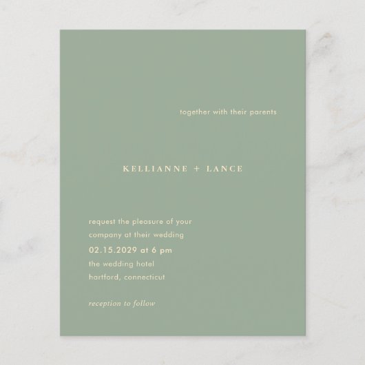 Modern Sage Green Simple Wedding Invitation Flyer (Vorne)