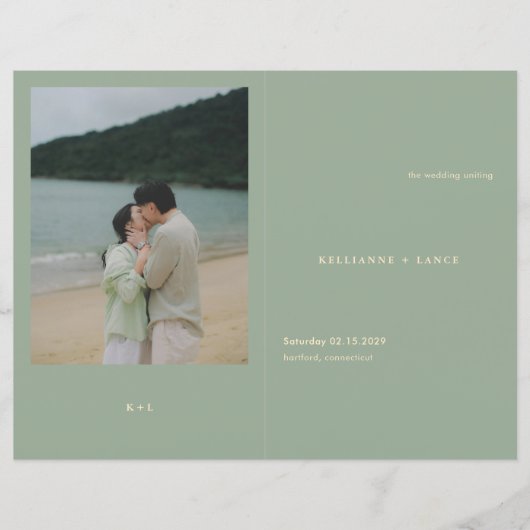 Modern Sage Green Simple Wedding Program (Vorderseite)