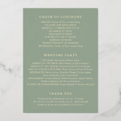 Modern Sage Green Simple Wedding Program Folieneinladung (Rückseite)