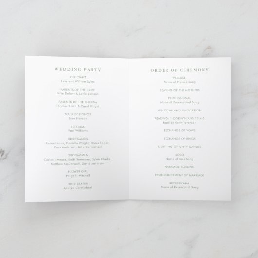 Modern Sage Green Simple Wedding Programm (Innenseite)