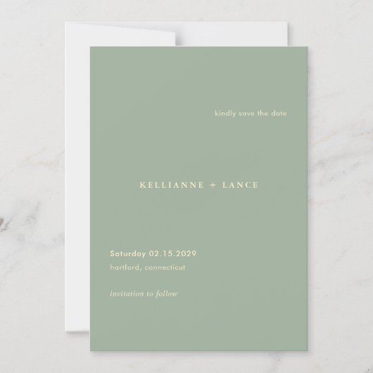 Modern Sage Green Simple Wedding Save the Date Magneteinladung (Vorderseite)