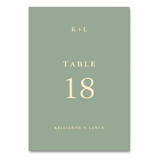 Modern Sage Green Simple Wedding Tischnummer (Vorderseite)