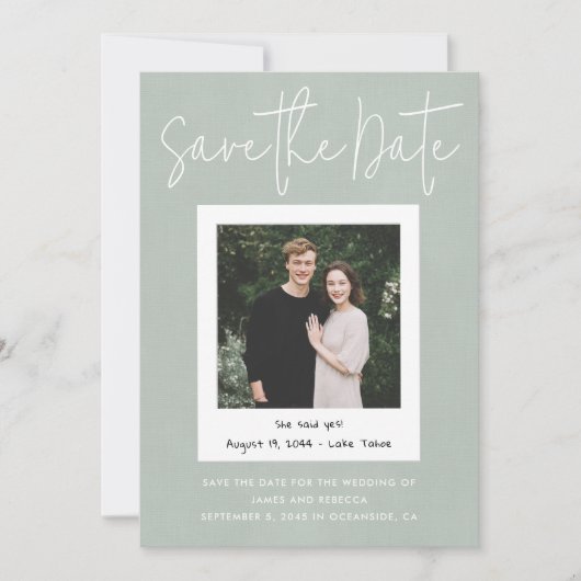 Modern Sage Green Snapshot Photo Save the Date Einladung (Vorderseite)
