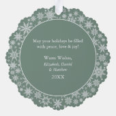 Modern Sage Green Snowflakes Happy Holidays Foto Ornament Karte (Rückseite)