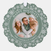 Modern Sage Green Snowflakes Happy Holidays Foto Ornament Karte (Vorderseite)