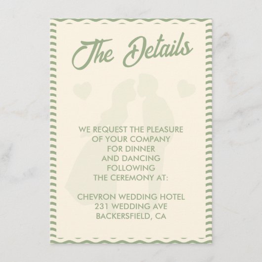 Modern Sage Green Stripe QR Code Wedding Details Begleitkarte (Vorderseite)