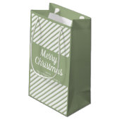 Modern Sage Green Stripes Frohe Weihnachten Kleine Geschenktüte (Rückseite Schrägansicht)