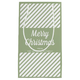Modern Sage Green Stripes Frohe Weihnachten Kleine Geschenktüte