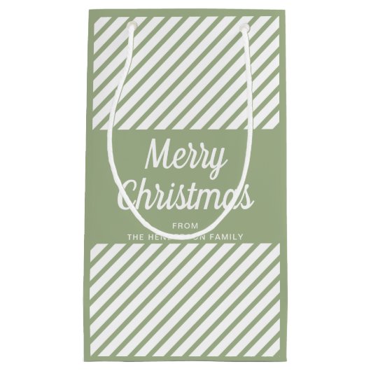 Modern Sage Green Stripes Frohe Weihnachten Kleine Geschenktüte (Vorderseite)
