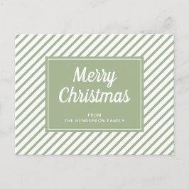 Modern Sage Green Stripes Frohe Weihnachten Postkarte