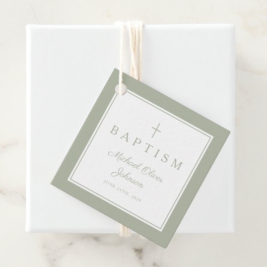 Modern Sage Green Thank You Baptism Geschenkanhänger