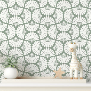 Modern Sage Green und White Ogee Palm Fan Tapete