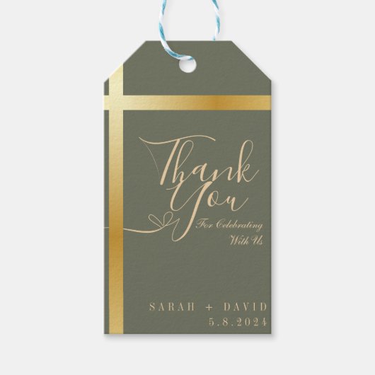 Modern Sage Green Vielen Dank Kalligrafie Hochzeit Geschenkanhänger (Vorderseite)
