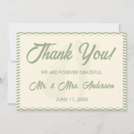 Modern Sage Green Wavy Stripe Photo Wedding Dankeskarte