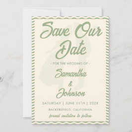 Modern Sage Green Wavy Stripe Photo Wedding Save The Date