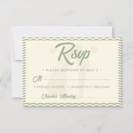 Modern Sage Green Wavy Stripe QR Code Wedding RSVP Karte