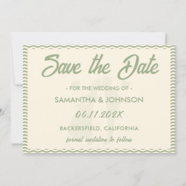 Modern Sage Green Wavy Stripe QR Code Wedding Save The Date