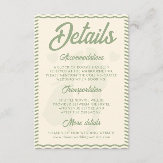 Modern Sage Green Wavy Stripe Wedding Details Begleitkarte (Vorderseite)
