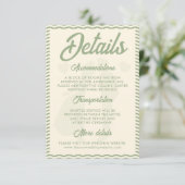 Modern Sage Green Wavy Stripe Wedding Details Begleitkarte (Stehend Vorderseite)