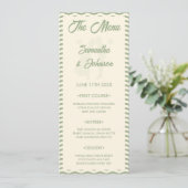 Modern Sage Green Wavy Stripe Wedding Menu Card Menükarte (Stehend Vorderseite)