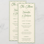 Modern Sage Green Wavy Stripe Wedding Menu Card Menükarte (Vorne/Hinten)