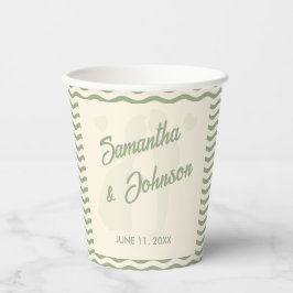 Modern Sage Green Wavy Stripe Wedding Pappbecher