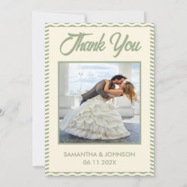 Modern Sage Green Wavy Stripe Wedding Photo Dankeskarte