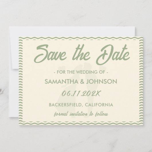 Modern Sage Green Wavy Stripe Wedding Save The Date (Vorderseite)