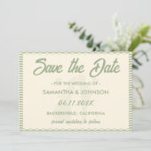 Modern Sage Green Wavy Stripe Wedding Save The Date (Stehend Vorderseite)
