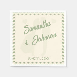 Modern Sage Green Wavy Stripe Wedding Serviette