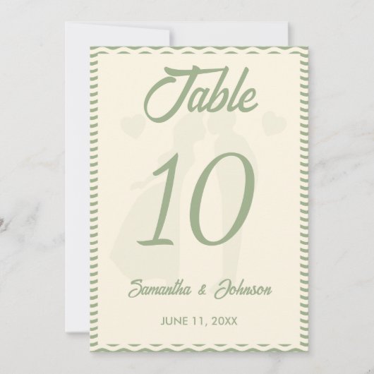 Modern Sage Green Wavy Stripe Wedding Table Number Einladung (Vorderseite)