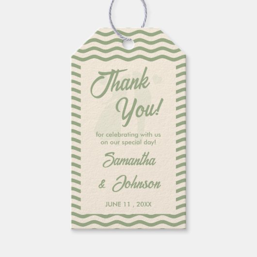 Modern Sage Green Wavy Stripe Wedding Thank You Geschenkanhänger (Vorderseite)