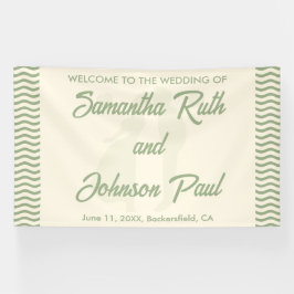 Modern Sage Green Wavy Stripe Wedding Welcome Banner