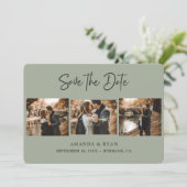 Modern Sage Green Wedding 3 Foto Save The Date (Stehend Vorderseite)